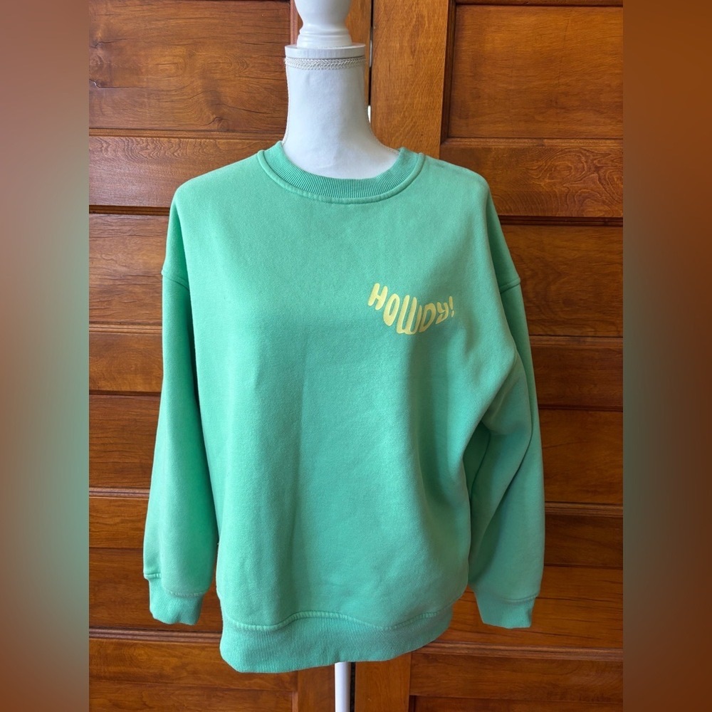 Green Sweatshirt with Yellow 'Howdy' Print